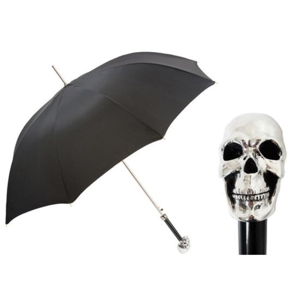 NEW Pasotti Men's Silvery Skull Umbrella Black Made in Italy